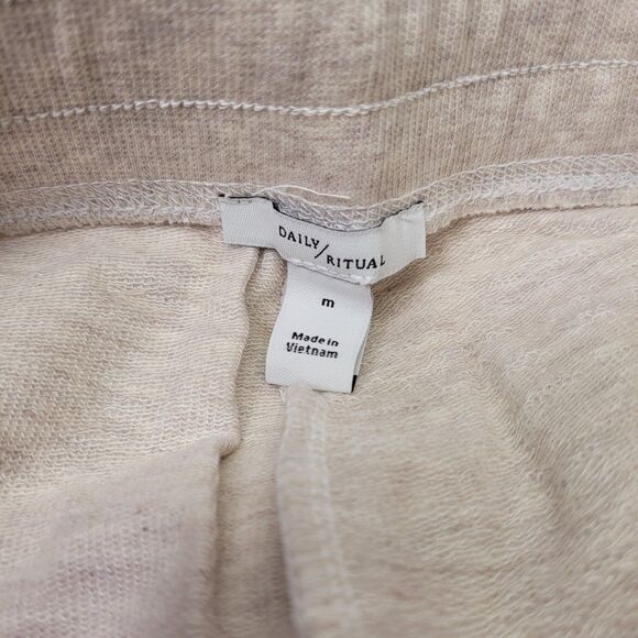 Daily Ritual Women's Cozy Knit Drawstring Jogger Pant Ivory/Light Brown Medium - Picture 6 of 11